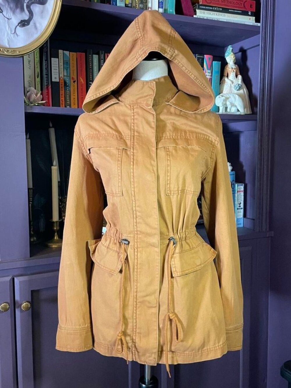 Women's Tan canvas utility jacket with hood